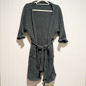 Bathen Waffle Knit Robe Green Gray Size Small
